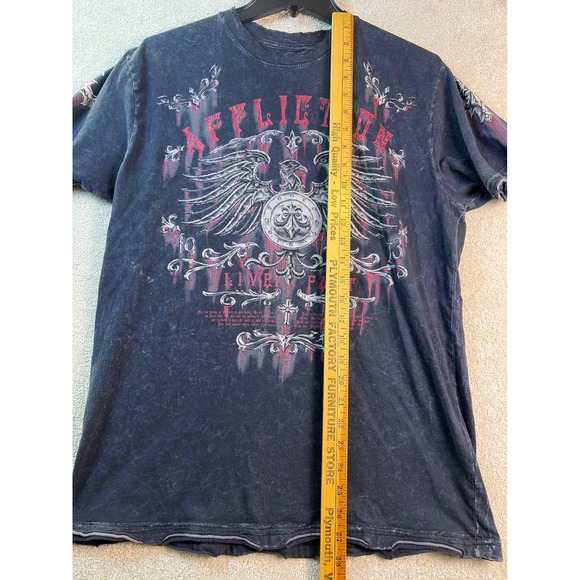 Affliction T Shirt Men Large Black Live Fast USA Eagle Graphic Distressed Grunge - Picture 7 of 8